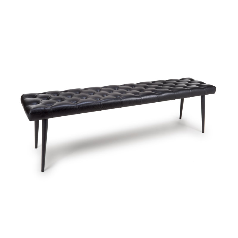 Limones Genuine Leather Upholstered Storage Bench, Black