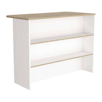 Kitchen Island with Two-Tier Storage Shelf and Ample Workstation