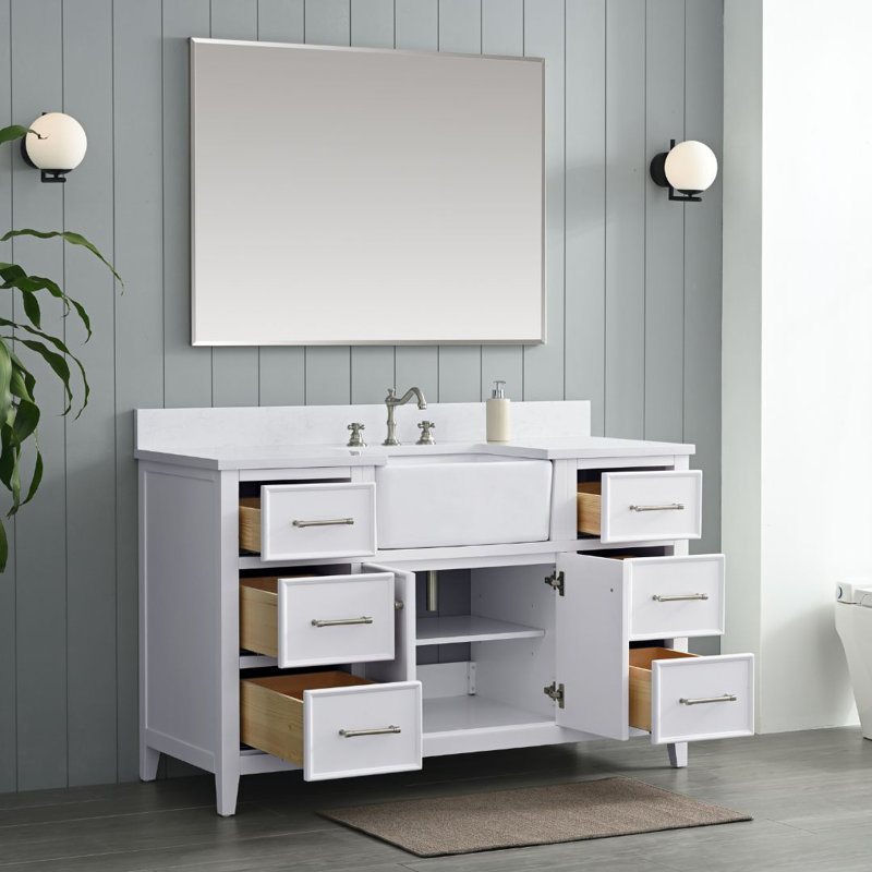 Aisa 54" Single Bathroom Vanity, White/Brushed Nickel