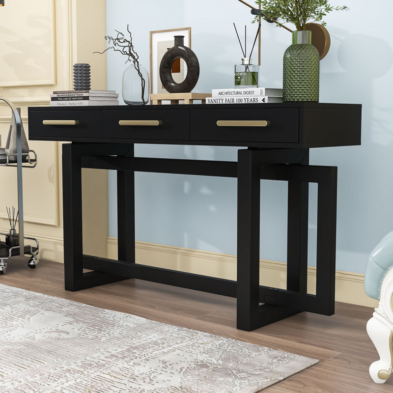 Minimalist Entryway Console Table with 3 Storage Drawers, Black