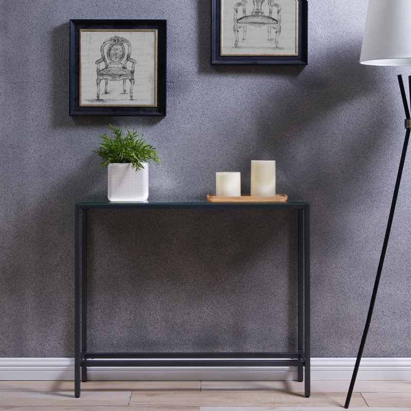 Mini console étroite avec plateau en miroir - Finition gris bronze industriel | Idée de cadeau, H 30 po x l 36 po x P 8 po