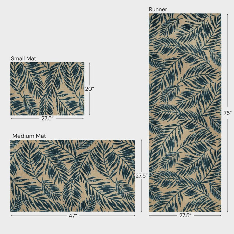 Tapis de sol lavable Palm Leaf, L 28 po x L 47 po, Sarcelle
