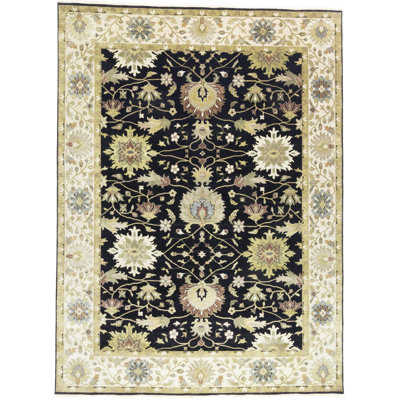 Tapis noir en laine nouvel âge 8 pi 11 po x 12 pi One-of-a-Kind