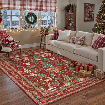 Yuletide Red Christmas Area Rug