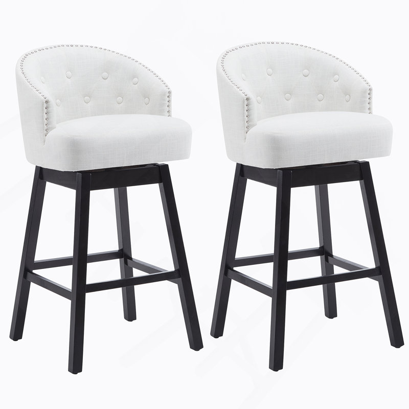 Ensemble de 2 tabourets de comptoir pivotants 33,25 ", tabourets de bar rembourrés à hauteur de comptoir avec structure en bois d'hévéa massif, dossier, repose-pieds, tabourets de bar sans accoudoir pour bar personnel, comptoir de cuisine, noir et bei