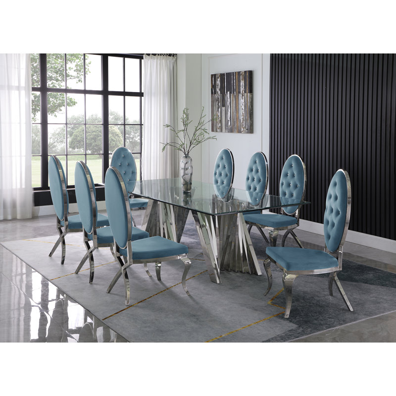 Ensemble repas 9 pièces 9 pièces, Argent, Bleu sarcelle