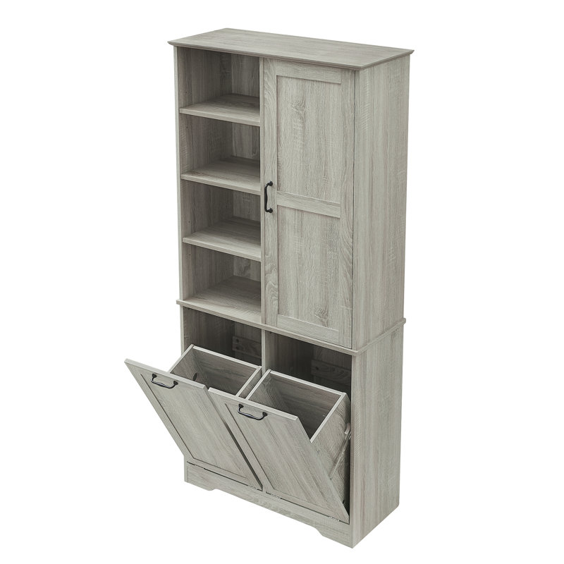 Manolica Storage Cabinet With Doors And Drawers, Tilt-Out Laundry Hamper, Multiple Storage Space, Freestanding Style, Open Shelve, Adjustable Shelf