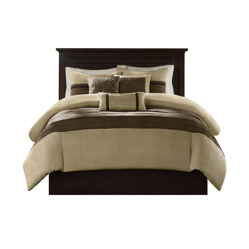 Édredon en faux suède pour grand lit 7 pièces - attrait luxueux avec contraste de couleurs riches, Grand lit, Naturel