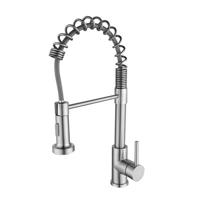 Single Handle Pull Down Kitchen Sink Faucet - Brushed Nickel Surface, 360 Degree Spout Rotation, Adjustable Water Discharge Volume Adjustment Finish, Movement, Flow Control
