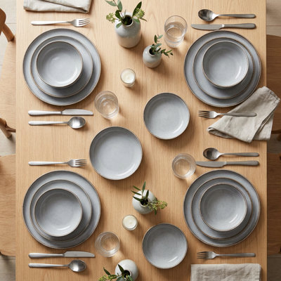 Service de vaisselle en porcelaine grise réactive Artisan (service de 12 pièces pour 4 personnes)