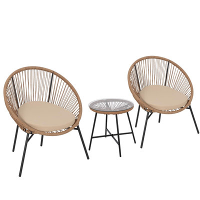 Ensemble de patio 3 pièces Acapulco - Chaises tissées toutes saisons et table en verre trempé pour balcon / terrasse