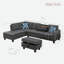 Canapé modulaire en L en lin avec garniture cloutée, porte-gobelets et repose-pieds avec rangement-1570079296