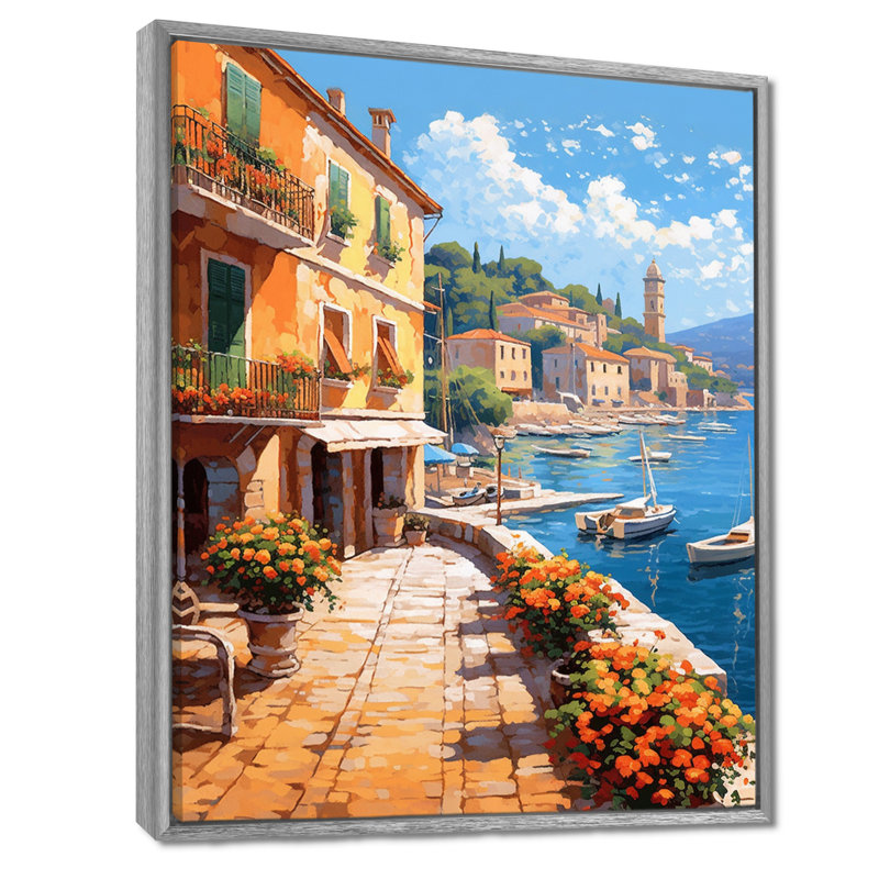 La Dolce, plage italienne I - art mural Italie, H 20 po x l 12 po x P 1 po, Encadrement argenté