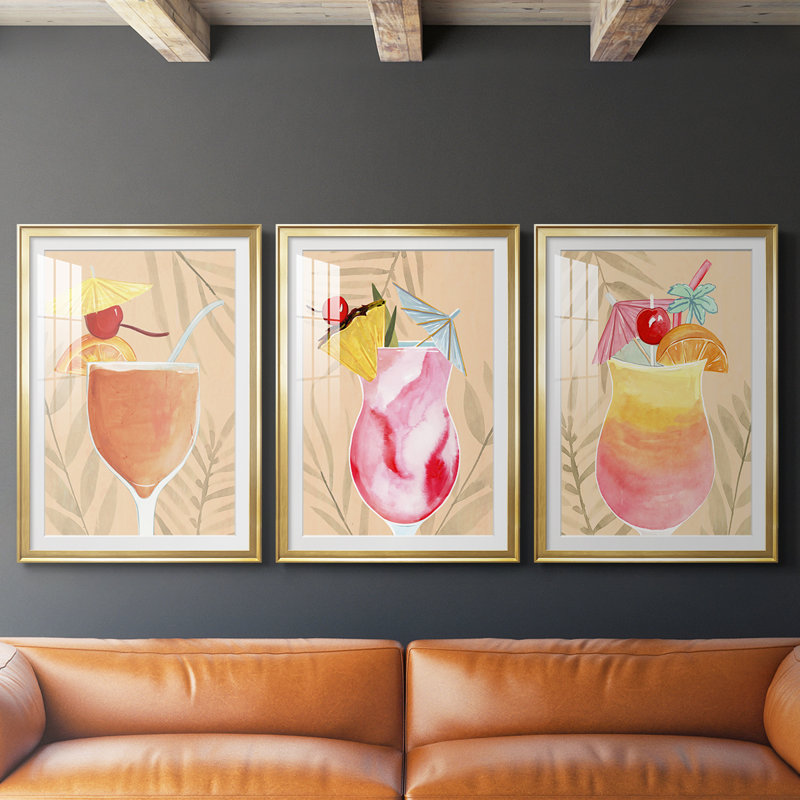 Tropical Cocktail I - Impression sur mesure encadrée de qualité supérieure - 3 pièces, H 21 po x l 30 po