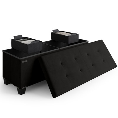 Banc repose-pieds en velours avec rangement amovible Nestl