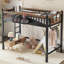 Lit mezzanine simple en métal de taille XL avec échelles, tablettes de rangement et bibliothèque, modèle peu encombrant, noir-1838813891