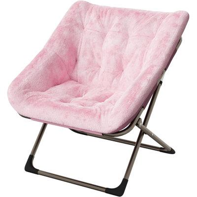 Foldable Lounge Chair for Adults, Steel Frame Soft Synthetic Fur Chair No Assembly Required, for Living Room Bedroom Apartm