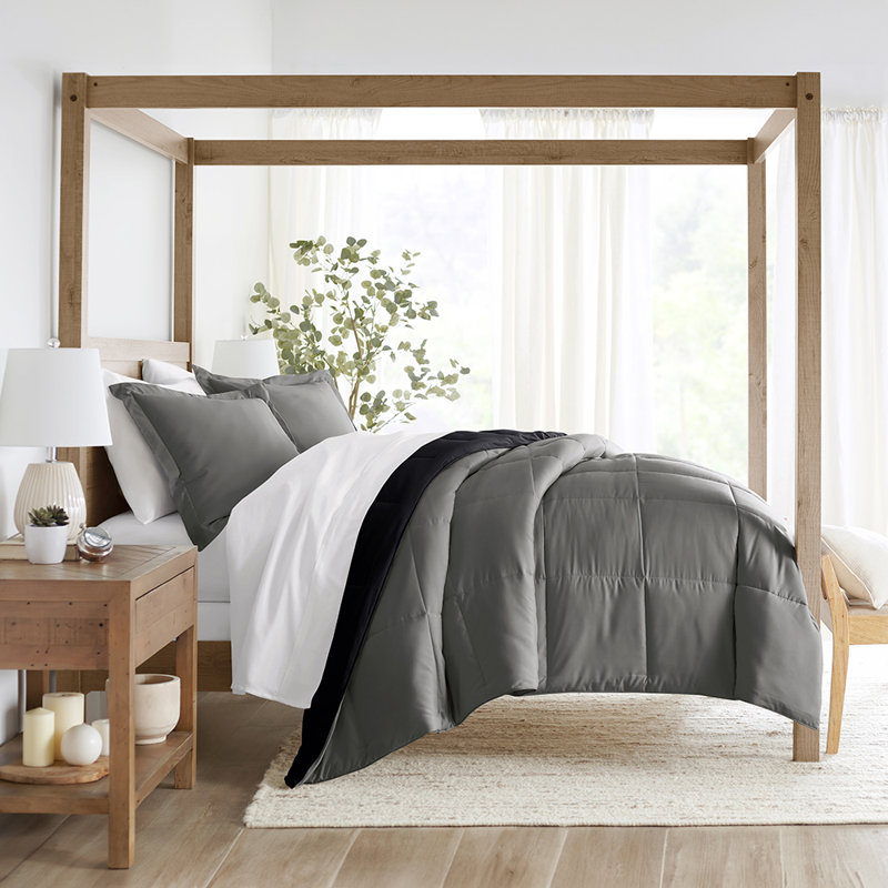 Full Black and Fog Reversible Down Alternative Comforter Set
