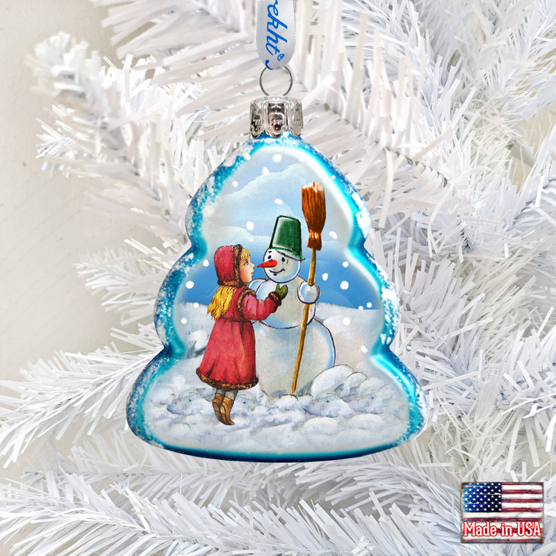 Ornement de verre bonhomme de neige playing
