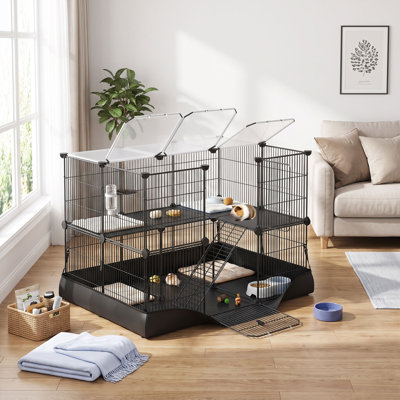 2-Tier Small Animal Cage with Ramp and Waterproof Liner