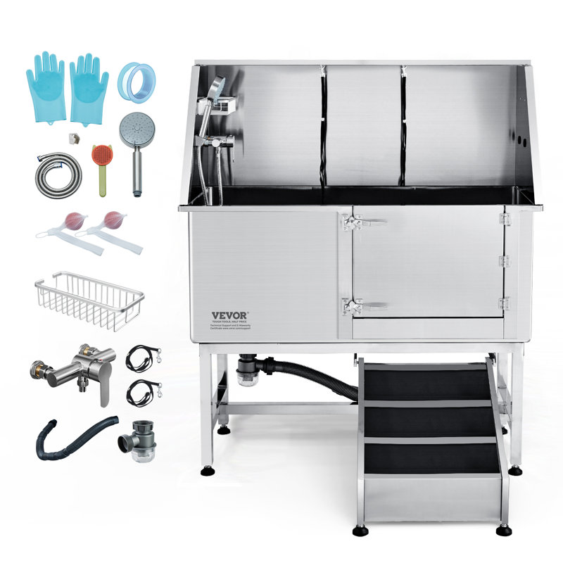 Professional Stainless Steel Pet Grooming Tub with Ramp and Faucet