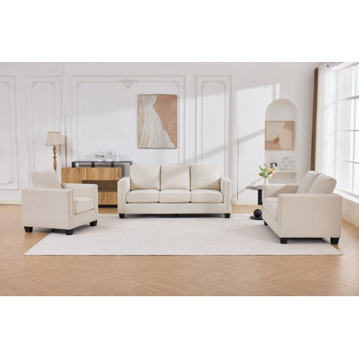 3-Piece Fabric Sofa Set With Loveseat For Living Room Beige by Ebern Designs