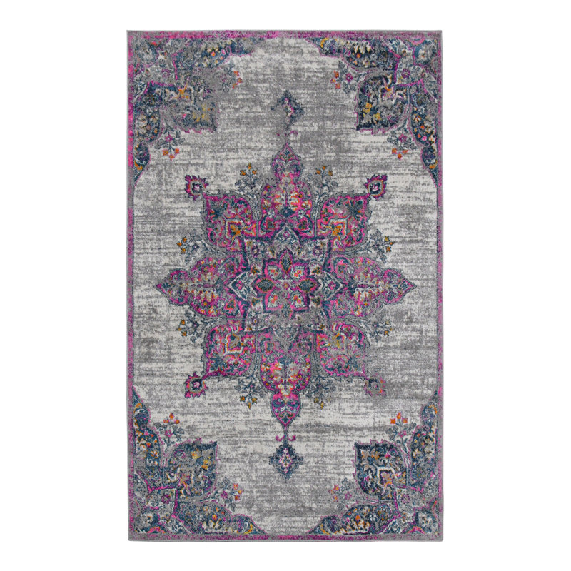 Tapis rose / gris Miranda Medallion, Rectangle 2 pi x 3 pi