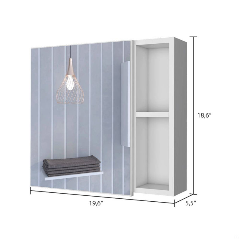 Pharmacie, trois tablettes internes, une porte, deux tablettes externes, Blanc