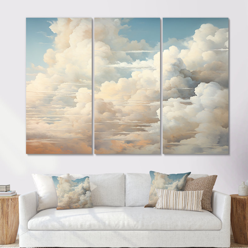 «Beige Minimalisme Clouds II», ensemble d'art mural sur toile, H 28 po x l 36 po x P 1 po, Toile tendue
