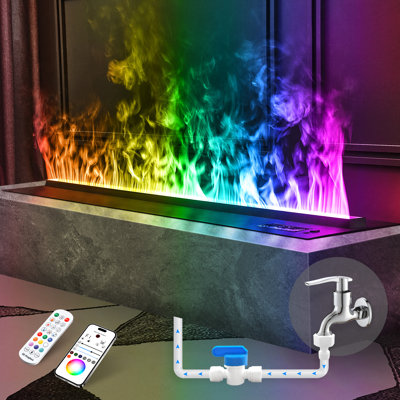 Electric Fireplace With APP Smart Control,Water Vapor Fireplace With Water Connection Direct,Vapor Fireplace With Multicolor Atomized Flame,With Remote Control