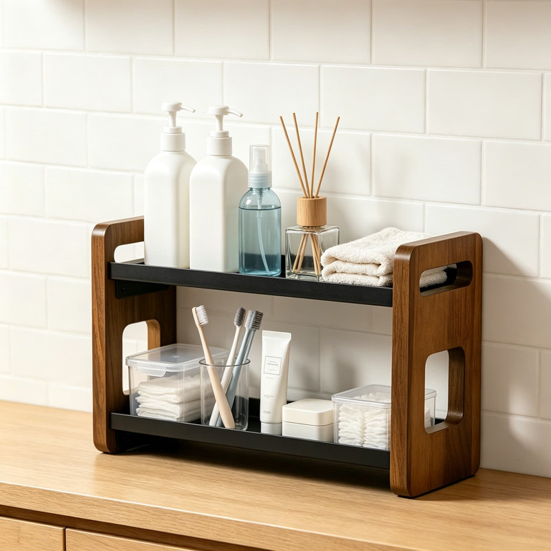 Organisateur de comptoir de salle de bain à 2 niveaux, tablette de meuble-lavabo pour les soins de la peau, maquillage, espace de rangement pour parfum et parfum de toilette, rangement pour comptoir de petite commode
