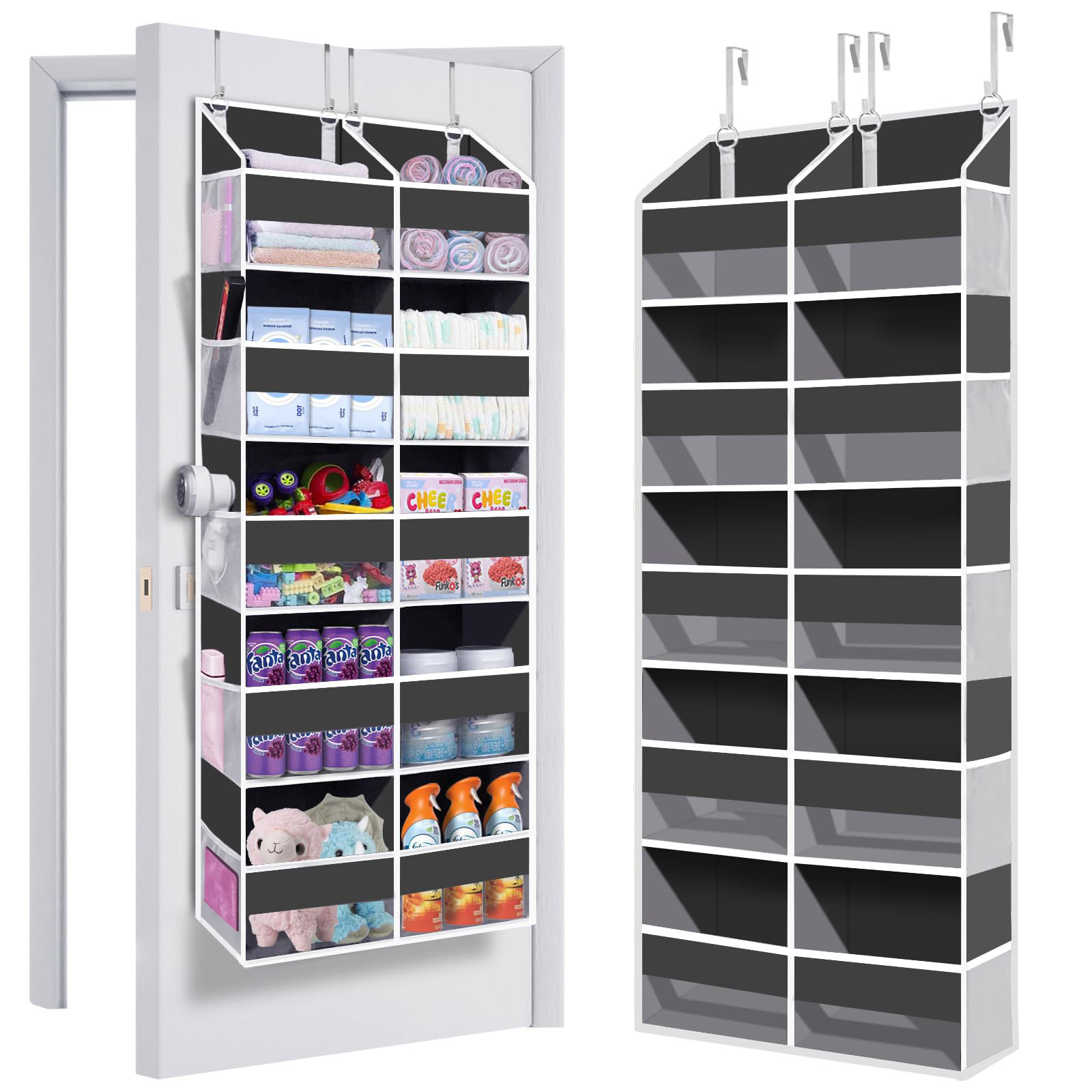 Heavy Duty Over The Door Organizer 5 Tiers, Extra Large Behind Door Storage of 10 Big Front \u0026 10 Mesh Pockets, Hanging Doors Storage Organizer, Grey, image size:1600x1600