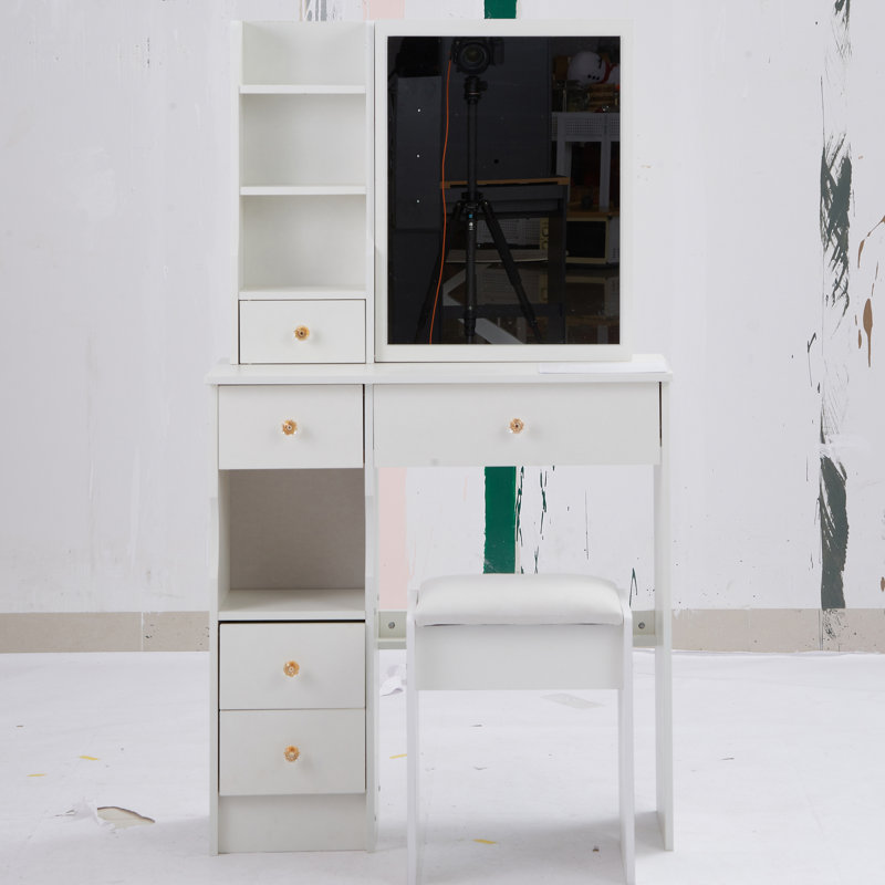 Petit meuble-lavabo 29,2 po avec tabouret de bureau et tabouret, Blanc