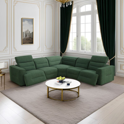 Ensemble de salon inclinable en flanelle verte 5 pièces