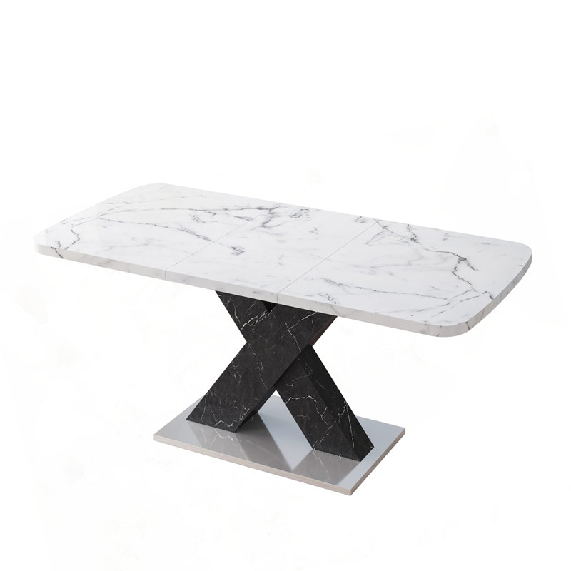 Modern Rectangle Dining Table, printed  marble White