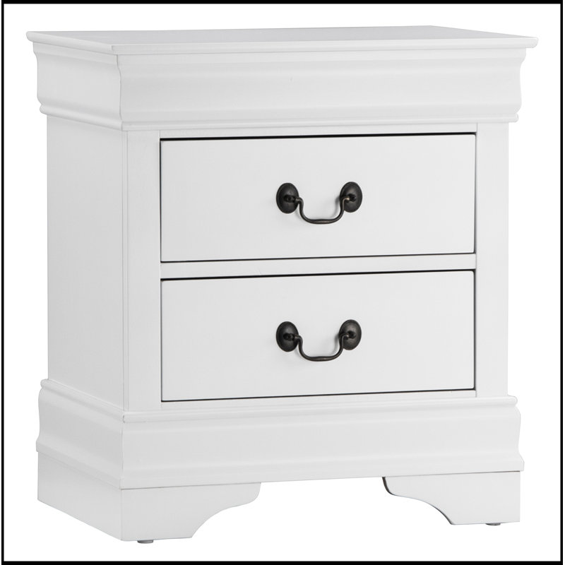 Table de chevet à finition traditionnelle avec poignées tombantes antiques 1pc, Blanc