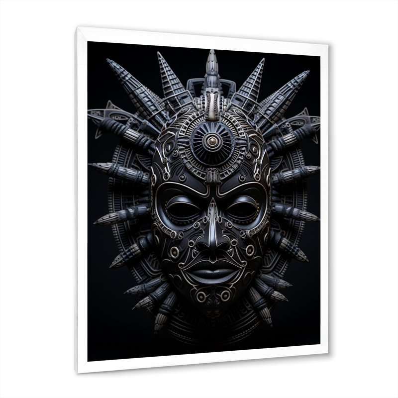 Jeilynn Masque africain Tribu IV, H 32 po x l 16 po x P 1 po, Cadre photo blanc