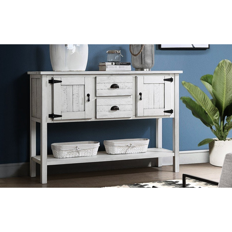 Console blanc antique, rangement en bois massif, tiroir et armoire - 48 po et 48 po en bois, salle à manger et buffet pour la cuisine du salon