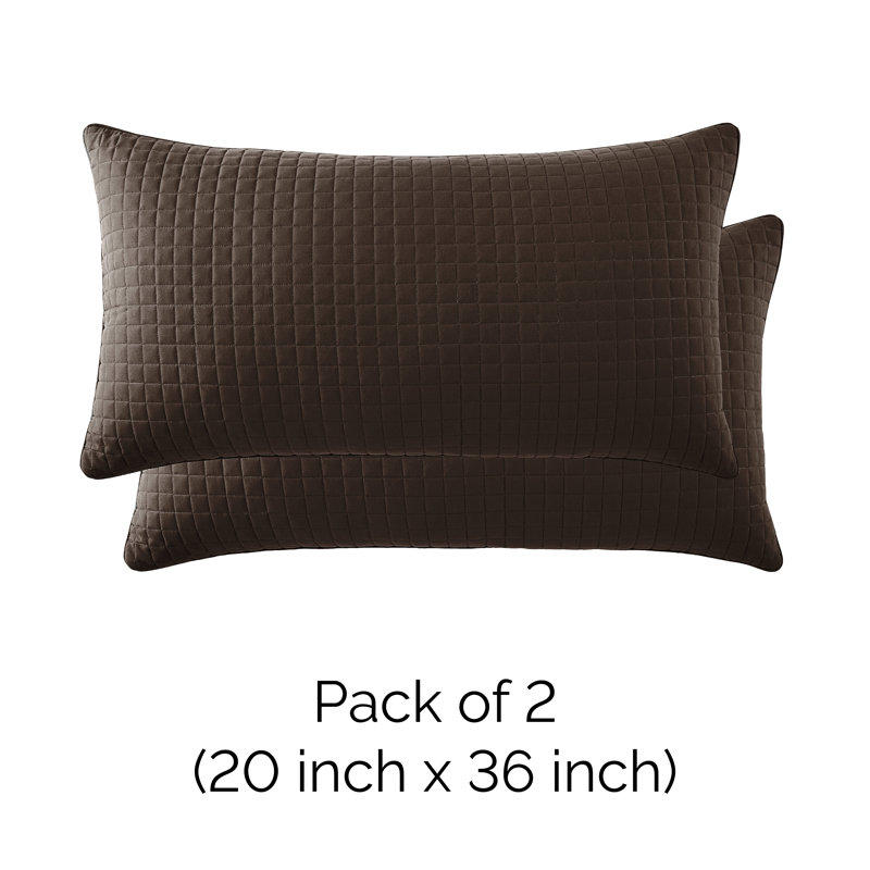 Ensemble de 2 taies décoratives matelassées à motif carré en microfibre brossé à double bordure avec bords passepoilés Southshore Fine Linens, brun, 20 po x 36 po, brun