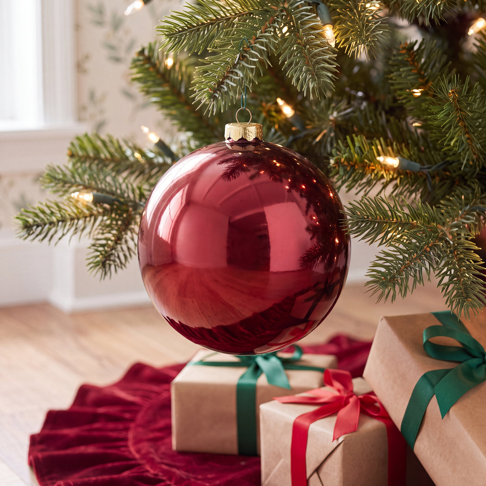 4" Shatterproof Bauble, Berry Red