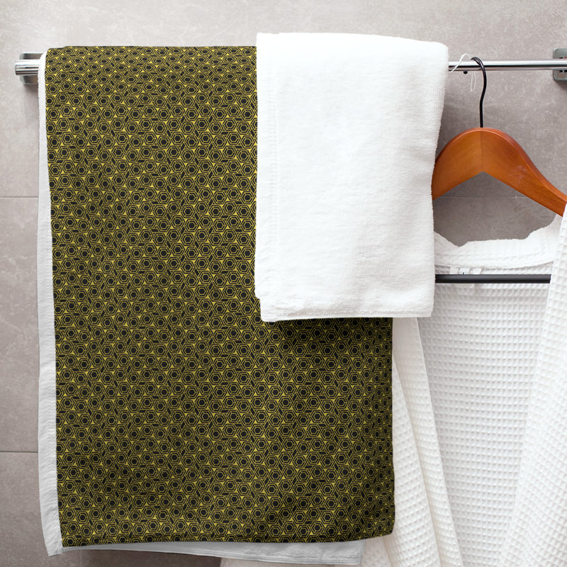 Serviette de bain hexagonale classique en treillis, Jaune / noir