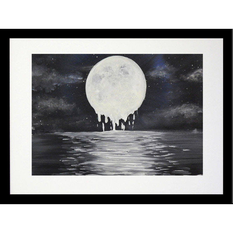 Melty Moon - impression sur papier, H 16 po x l 20 po, Cadre noir, Blanc