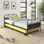 Metal Daybed Platform Bed Frame With Trundle Built-In Casters