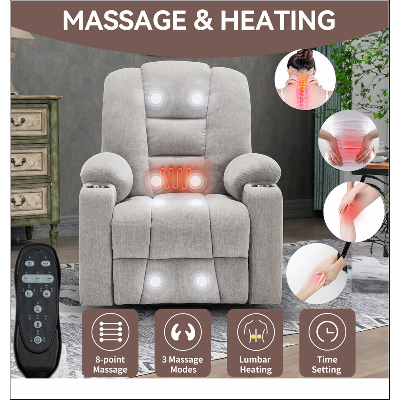 Power Lift Recliner Chair with Massage and Heat for Elderly, Overstuffed Wide Recliners, Heavy Duty Motion Mechanism with USB and Type C Ports