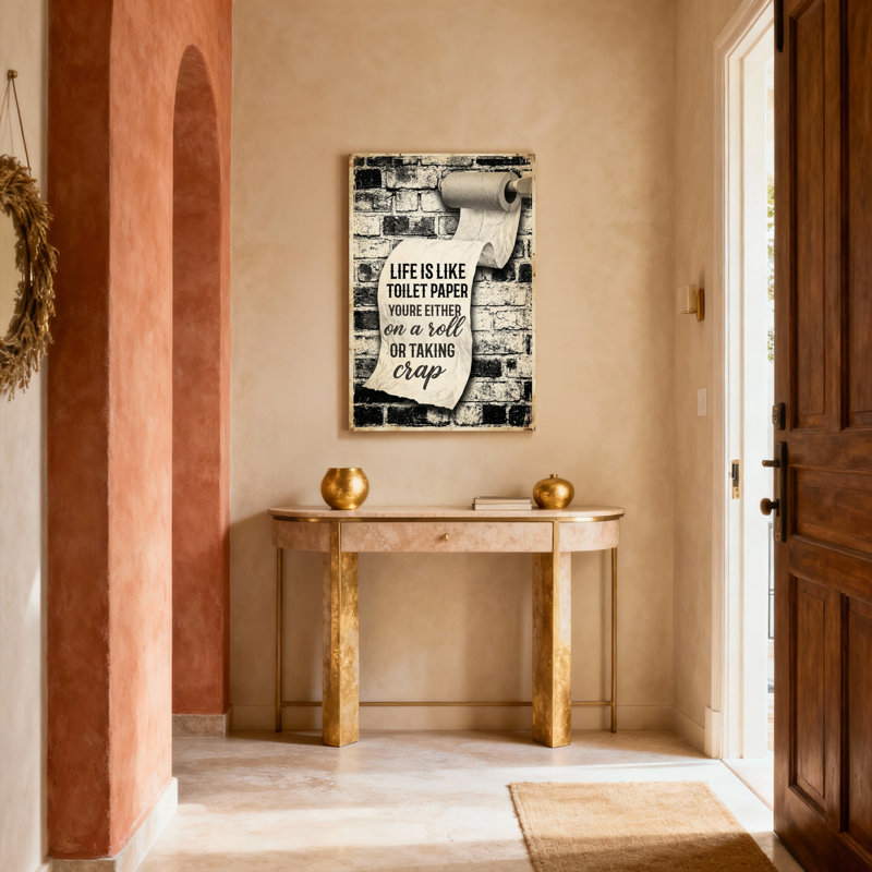 Citation sur le thème du papier de toilette sur un mur de briques - Toile tendue - Ensemble de 1, H 30 po x l 20 po