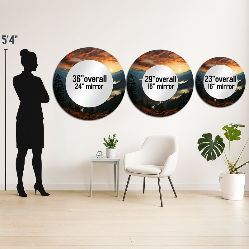 USA Great Smoky Mountains In Sunset - Landscapes Round Mirror Wall Decor, 23" x 23"