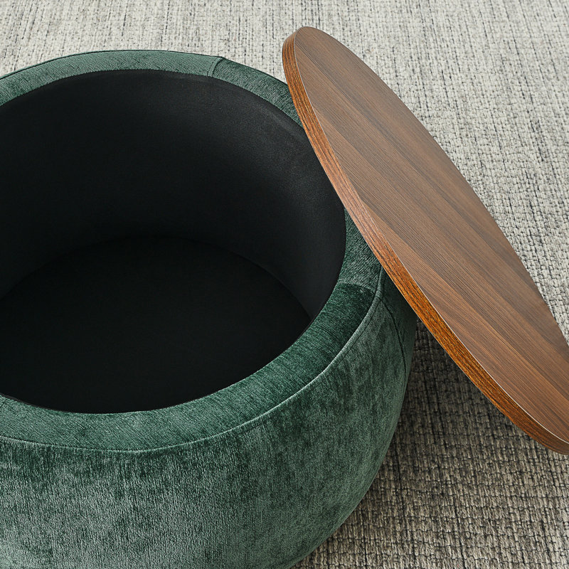 Round Storage Ottoman, Green