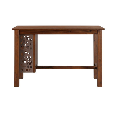 Pemberly Row Acacia Wood Dining Table with Storage Shelves in Chestnut