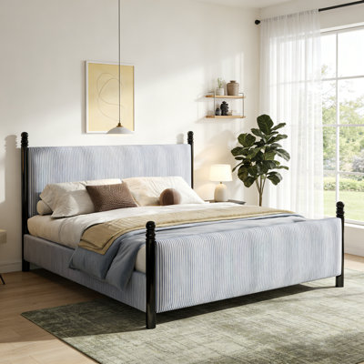 King Solid wood Posts Platform Bed with 48" Upholstered Headboard