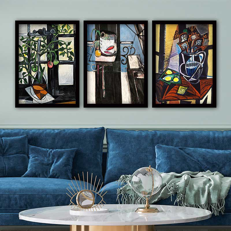 Elegant Decorative Framed Painting Set (3 Pieces), 13.8 x 17.7 inches Each | 100% Wooden with 100% Polystyrene Frame (Thickness: 0.8 inches) | UV Digital Printing, Perfect for Living Room & Home Décor
